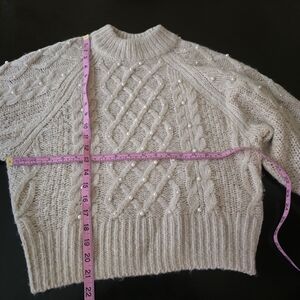 H&M Pearl Knit Oatmeal Tan Wool Blend Crewneck Sweater XS